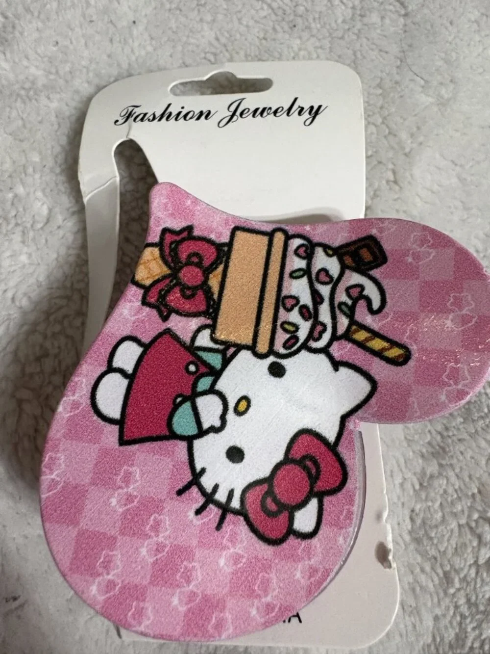 NWT New Pink Checkered Hello Kitty Heart-Shaped Hair Claw Clip Accessory